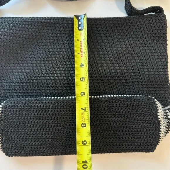 Vintage Crochet Woven Hobo Hippie Festival Stripe Black Shoulder Bag Purse - Picture 2 of 6